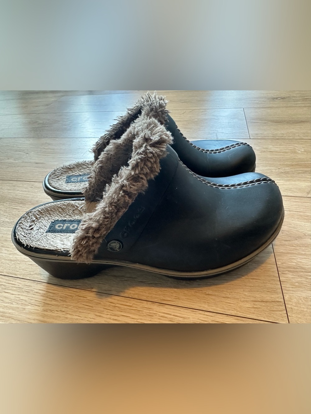 CROCS- Black Cobbler Eva Faux-Fur Lined Slip-On Clogs